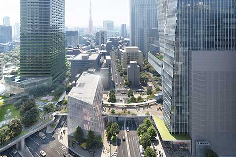 桜田通り上にかかる歩行者「T-デッキ(愛称)」